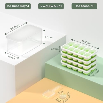 DOQAUS Ice Cube Trays - 4 Pack with Lid & Bin