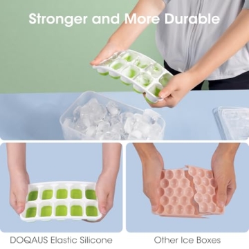 DOQAUS Ice Cube Trays - 4 Pack with Lid & Bin