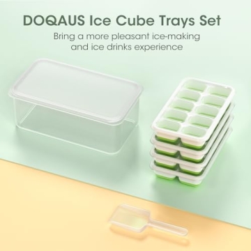 DOQAUS Ice Cube Trays - 4 Pack with Lid & Bin