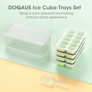 DOQAUS Ice Cube Trays - 4 Pack with Lid & Bin