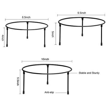 HPC DECOR Set of 3 Black Metal Wire Pizza Pan Riser Stands- Round Pizza Tray Riser Rack - Tabletop D...
