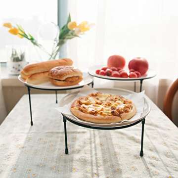 HPC DECOR Set of 3 Black Metal Wire Pizza Pan Riser Stands- Round Pizza Tray Riser Rack - Tabletop Display Racks for Food Platter Tray- Metal Display Stands for Home, Restaurant and Party