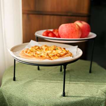 HPC DECOR Set of 3 Black Metal Wire Pizza Pan Riser Stands- Round Pizza Tray Riser Rack - Tabletop Display Racks for Food Platter Tray- Metal Display Stands for Home, Restaurant and Party