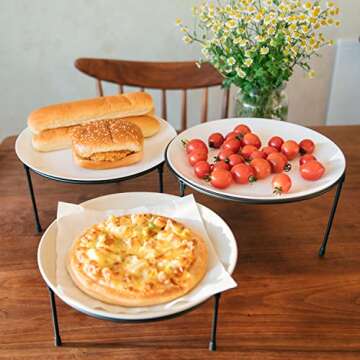HPC DECOR Set of 3 Black Metal Wire Pizza Pan Riser Stands- Round Pizza Tray Riser Rack - Tabletop Display Racks for Food Platter Tray- Metal Display Stands for Home, Restaurant and Party
