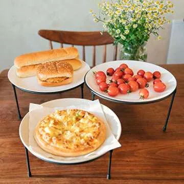 HPC DECOR Set of 3 Black Metal Wire Pizza Pan Riser Stands- Round Pizza Tray Riser Rack - Tabletop Display Racks for Food Platter Tray- Metal Display Stands for Home, Restaurant and Party