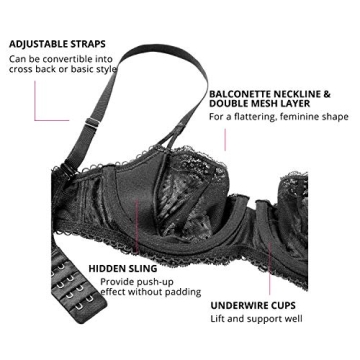DOBREVA Women's Sexy Lace Balconette Bra for All Sizes