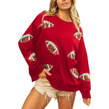 MOUSYA Womens Sequin Football Sweatshirt Game Day Long Sleeve Shirt Sunday Funday Pullover Casual Cr...