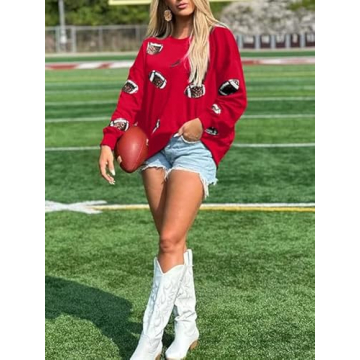 MOUSYA Women Sequin Football Sweatshirt for Game Day