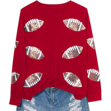 MOUSYA Women Sequin Football Sweatshirt for Game Day