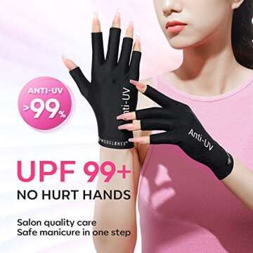 modelones UV Gloves for Gel Manicures, Professional UPF99+ UV Protection Gloves for Nails, Fingerles...