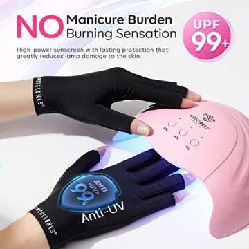 modelones UV Gloves for Gel Manicures, Professional UPF99+ UV Protection Gloves for Nails, Fingerless UV Light Gloves for Women, Anti UV Gloves for Gel Nail Lamp, Protect Your Skin from UV Harm
