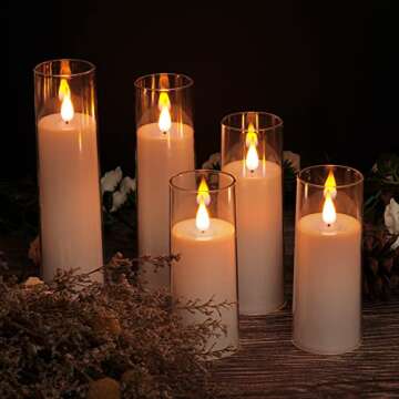 Amagic Pure White Flameless Candles, Battery Operated Candles, Acrylic Flickering LED Pillar Candles...