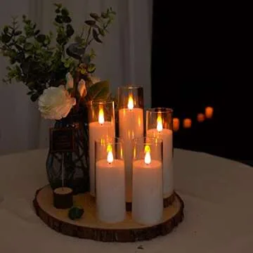 Amagic Pure White Flameless Candles, Battery Operated Candles, Acrylic Flickering LED Pillar Candles with Remote Control and Timer, 3D Wick, Yellow and Blue Glow, D2.2 xH5 5" 6" 7" 8", Set of 5