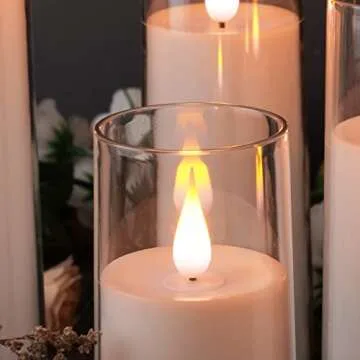 Amagic Pure White Flameless Candles, Battery Operated Candles, Acrylic Flickering LED Pillar Candles with Remote Control and Timer, 3D Wick, Yellow and Blue Glow, D2.2 xH5 5" 6" 7" 8", Set of 5