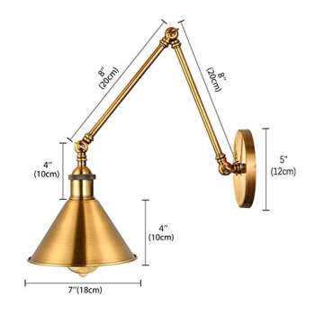 LITFAD Adjustable Brass Finish 1 Light Wall Sconce 7.5" Industrial Wall Lamp Mounted Lighting Fixtur...