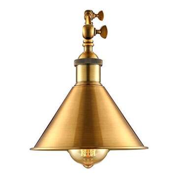 LITFAD Adjustable Brass Finish 1 Light Wall Sconce 7.5" Industrial Wall Lamp Mounted Lighting Fixture with Cone Shade
