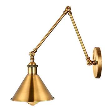LITFAD Adjustable Brass Finish 1 Light Wall Sconce 7.5" Industrial Wall Lamp Mounted Lighting Fixture with Cone Shade