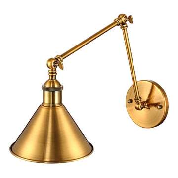 LITFAD Adjustable Brass Finish 1 Light Wall Sconce 7.5" Industrial Wall Lamp Mounted Lighting Fixture with Cone Shade