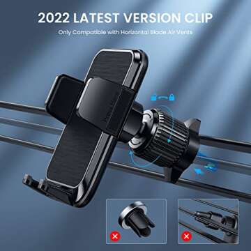 Qifutan Phone Mount for Car Vent [Upgraded Metal Clip] Cell Phone Holder Car Hands Free Cradle in Ve...