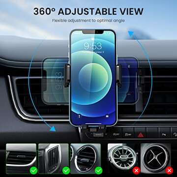 Qifutan Phone Mount for Car Vent [Upgraded Metal Clip] Cell Phone Holder Car Hands Free Cradle in Vehicle Car Phone Holder Mount for Smartphone, iPhone, Cell Phone Automobile Cradles Universal