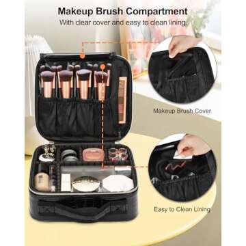 Relavel Travel Makeup Case, Train Case Makeup Brush Organizer, Professional Makeup Artist Makeup Bag, with Adjustable Partition and Shoulder Straps (Crocodile, Small)