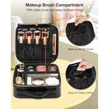 Relavel Travel Makeup Case, Train Case Makeup Brush Organizer, Professional Makeup Artist Makeup Bag, with Adjustable Partition and Shoulder Straps (Crocodile, Small)