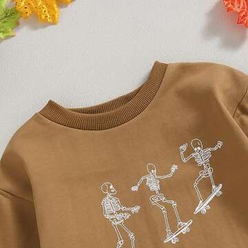 Endorothii Infant Baby Girl Boy Halloween Clothes Skeleton Romper Long Sleeve Crewneck Sweatshirt Bodysuit Outfit (Brown Skater Skeleton, 0-3 Months)