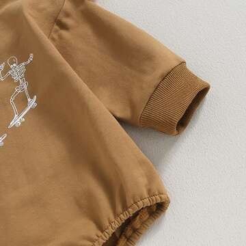 Endorothii Infant Baby Girl Boy Halloween Clothes Skeleton Romper Long Sleeve Crewneck Sweatshirt Bodysuit Outfit (Brown Skater Skeleton, 0-3 Months)