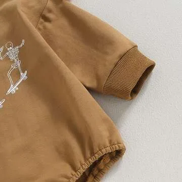 Endorothii Infant Baby Girl Boy Halloween Clothes Skeleton Romper Long Sleeve Crewneck Sweatshirt Bodysuit Outfit (Brown Skater Skeleton, 0-3 Months)