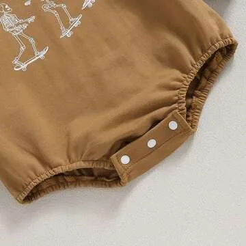 Endorothii Infant Baby Girl Boy Halloween Clothes Skeleton Romper Long Sleeve Crewneck Sweatshirt Bodysuit Outfit (Brown Skater Skeleton, 0-3 Months)