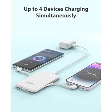 TG90° Mini Power Bank with Built-in Foldable AC Wall Plug and Cables, 5000mAh Slim Portable Phone Charger USB C Battery Pack, 3 Outputs Battery Charger Compatible with iPhone16 Series,Samsung