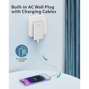 TG90° Mini Power Bank with Built-in Foldable AC Wall Plug and Cables, 5000mAh Slim Portable Phone Charger USB C Battery Pack, 3 Outputs Battery Charger Compatible with iPhone16 Series,Samsung