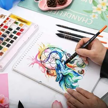 Dainayw Watercolor Paint Brushes, 4 Size Professional Round Squirrel Hair & Horse Hair Synthetic Blend Paint Brush Set for Art Painting, Gouache, Wash/Mop, Artist Quality Supplies