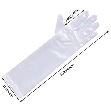 Lystaii Long Opera Party 20s Satin Gloves Stretchy Elbow Length Wedding 15 Inch Classic (White)