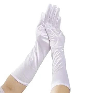 Lystaii Long Opera Party 20s Satin Gloves Stretchy Elbow Length Wedding 15 Inch Classic (White)