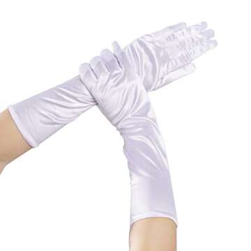 Lystaii Long Opera Party 20s Satin Gloves Stretchy Elbow Length Wedding 15 Inch Classic (White)