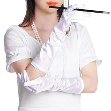 Lystaii Long Opera Party 20s Satin Gloves Stretchy Elbow Length Wedding 15 Inch Classic (White)