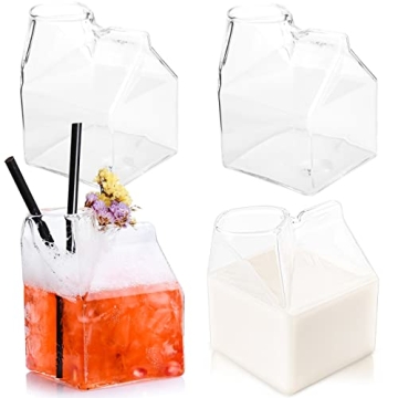 WUWEOT 4 Pack Glass Milk Carton - Stylish Drinkware Set