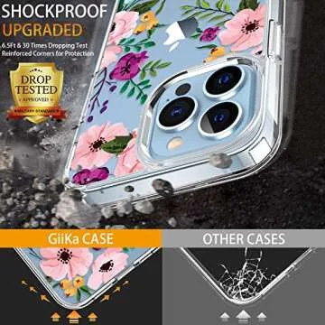 GiiKa for iPhone 13 Pro Case with Screen Protector, 6.1 inch Clear Full Body Shockproof Protective Floral Girls Women Hard Case with TPU Bumper Cover Phone Case for iPhone 13 Pro, Small Flowers