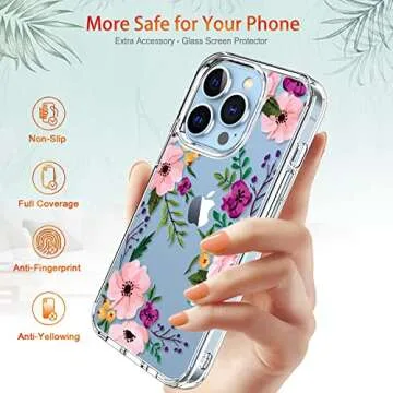 GiiKa for iPhone 13 Pro Case with Screen Protector, 6.1 inch Clear Full Body Shockproof Protective Floral Girls Women Hard Case with TPU Bumper Cover Phone Case for iPhone 13 Pro, Small Flowers