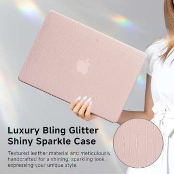 Funut Stylish Pink Crocodile Leather MacBook Air Case 2022 2023 2024 M2 M3