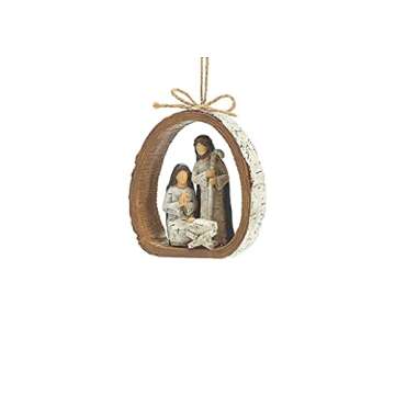 Burton & Burton Birch Bark Ring Resin Holy Family Ornament - Elegant Christmas Decoration