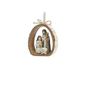 Burton & Burton Birch Bark Ring Resin Holy Family Ornament - Elegant Christmas Decoration