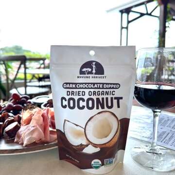 Mavuno Harvest Organic Chocolate Covered Coconut - Organic Dried Coconut Dipped in Dark Chocolate - Non GMO, Preservative Free, Fair Trade & Vegan Chocolate Treats - Healthy Chocolate Snacks - 1lb Bag