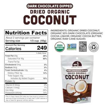 Mavuno Harvest Organic Chocolate Covered Coconut - Organic Dried Coconut Dipped in Dark Chocolate - Non GMO, Preservative Free, Fair Trade & Vegan Chocolate Treats - Healthy Chocolate Snacks - 1lb Bag