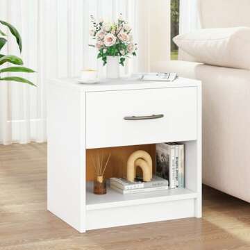 Giantex Night Stand with Drawer, Wood Modern End Table with Open Storage Shelf for Bedroom, Compact ...