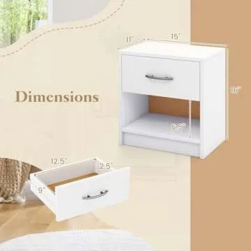 Giantex Night Stand with Drawer, Wood Modern End Table with Open Storage Shelf for Bedroom, Compact Floor Sofa Side Table for Small Spaces, Mid Century Bedside Table for Home Office, White