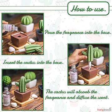 Lively Breeze Maxi Cactus, Non-Electric Ceramic Diffusers for Essential Oils and Aromatherapy Fragrance, White Ceramic Diffusers in Car or Desk Office Decor and Small Bathroom at Home, Brown Vase
