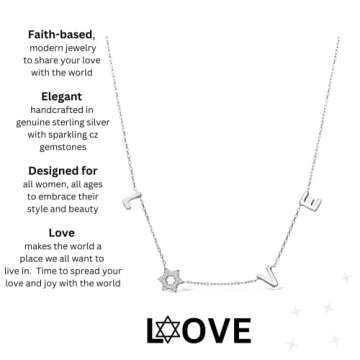 Star of David Jewish Star Love Letter Necklace 925 Sterling Silver with Cz Cubic Zirconia Stones Fin...