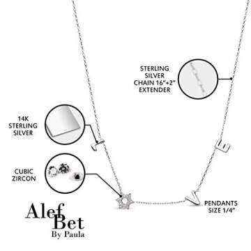 Star of David Jewish Star Love Letter Necklace 925 Sterling Silver with Cz Cubic Zirconia Stones Fine Jewelry for Women, Girls, and Bat Mitzvah Gifts Religious